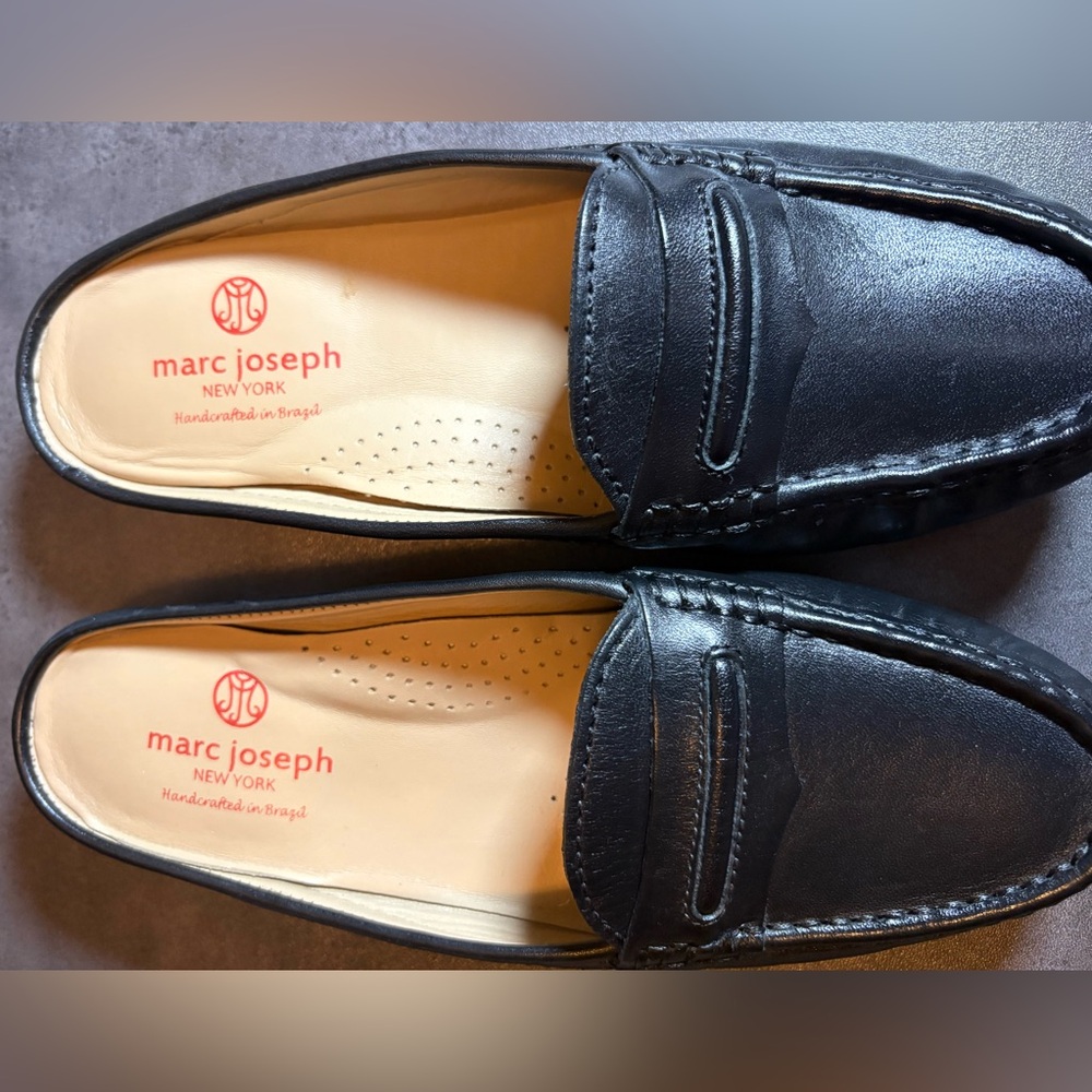 Marc Joseph Black Leather Penny Mules with Cream Insole - Picture 4 of 12